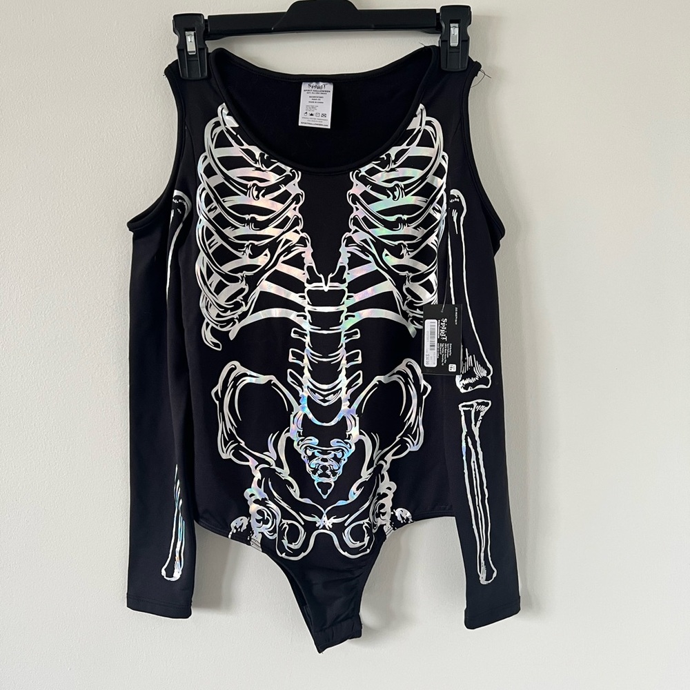 Black Holographic Skeleton Print Bodysuit